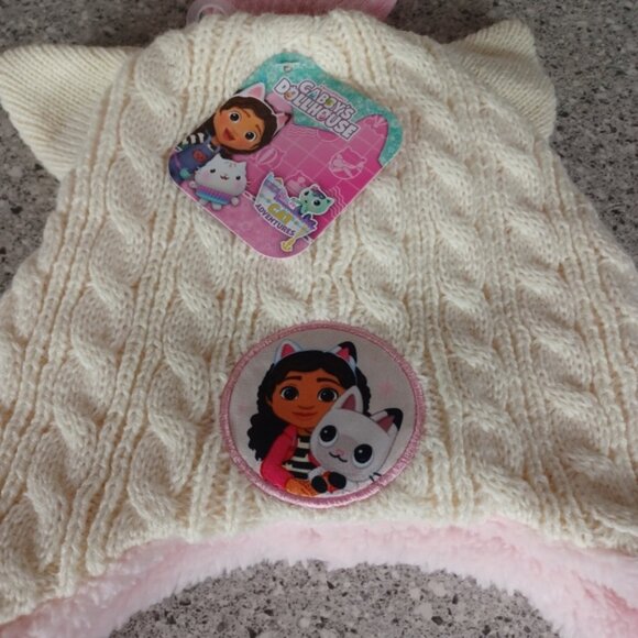 Gabby's Dollhouse Hat and Mittens Set Beige Cream Cat Knit Beanie - Picture 2 of 3